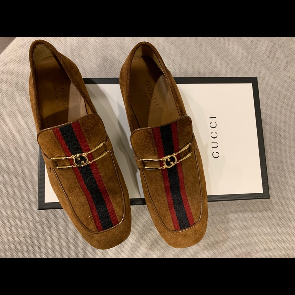 Gucci interlocking GG Suede Leather Loafers